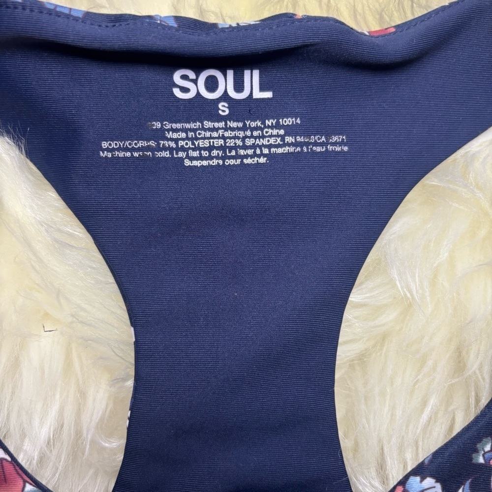 Soul by SoulCycle Ruched Blue and Pink Racerback Sports Bra with Floral Print - Picture 7 of 7